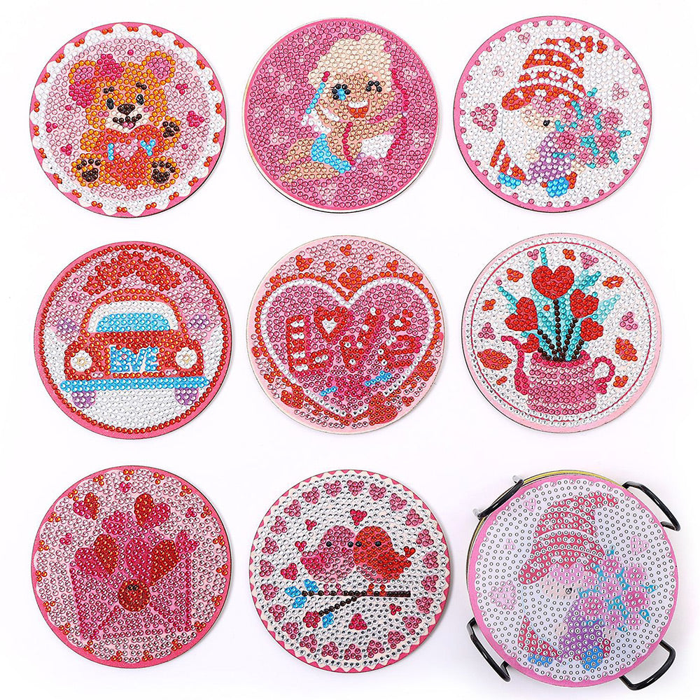 Roze Liefde Diamond Painting Onderzetters 8 Stuks