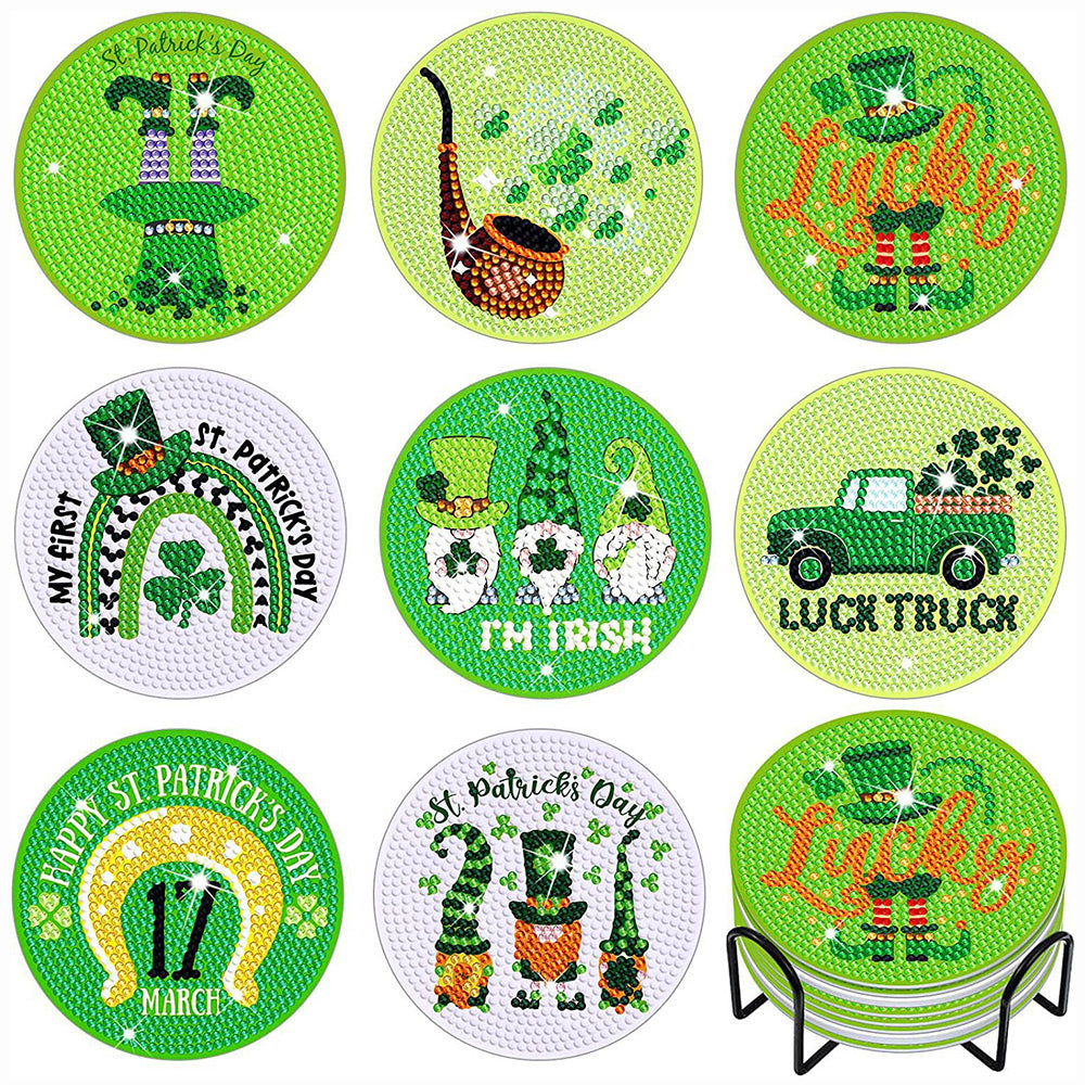 GELUKKIGE St. Patrick's DAY Diamant Schilderij Onderzetters 8 Stuks