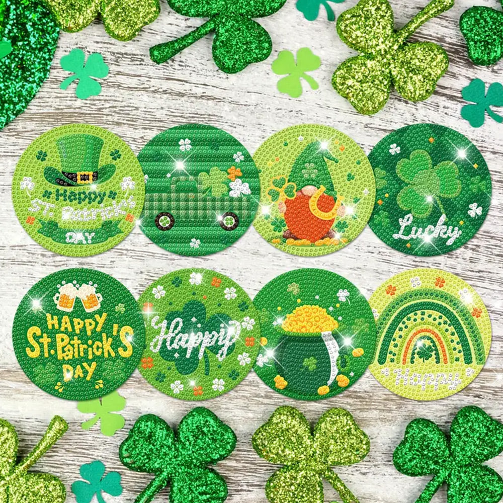 GELUKKIGE St. Patrick's DAY Diamond Painting Onderzetters 8 Stuks