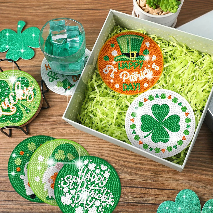 GELUKKIGE St. Patrick's DAY Diamond Painting Onderzetters 8 Stuks