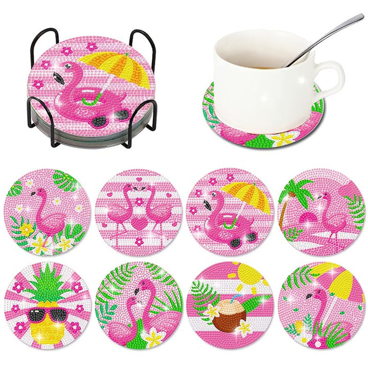 Roze Flamingo Diamant Schilderij Onderzetters 8 Stuks