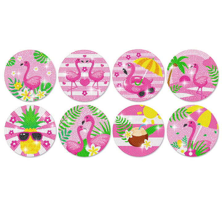 Roze Flamingo Diamond Painting Onderzetters 8 Stuks