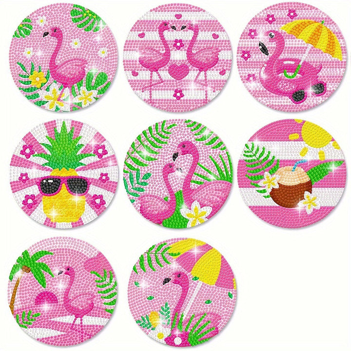 Roze Flamingo Diamond Painting Onderzetters 8 Stuks