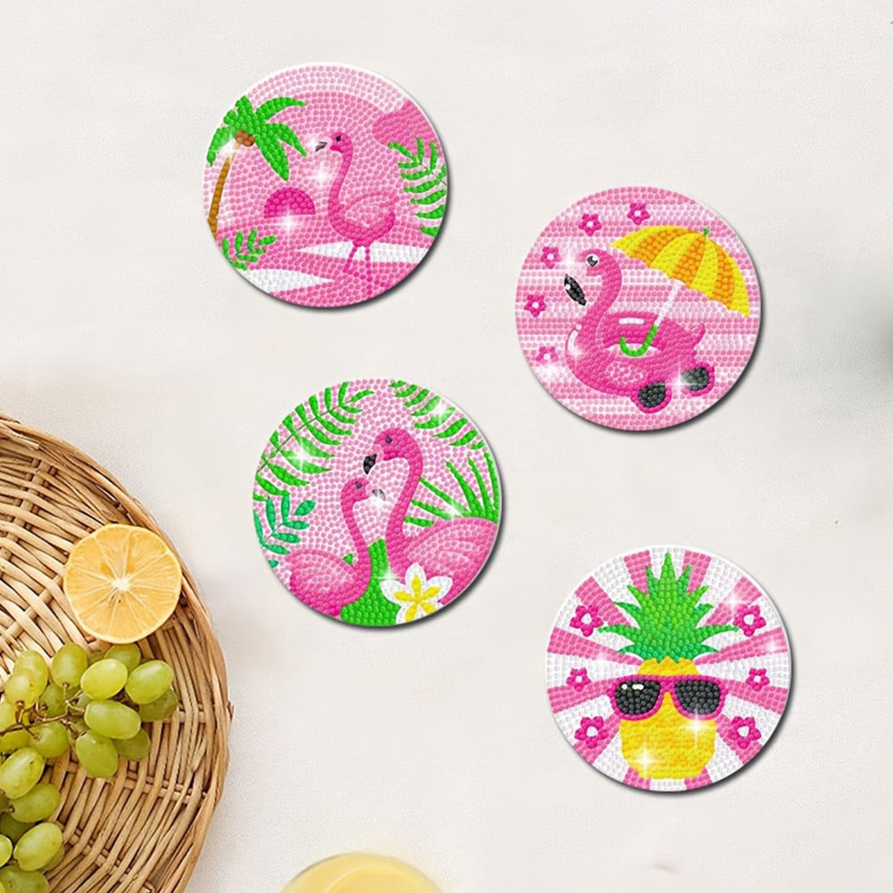 Roze Flamingo Diamond Painting Onderzetters 8 Stuks