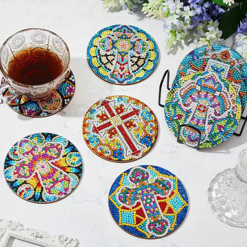 Mandala en Kruis Diamond Painting Onderzetters 8 Stuks