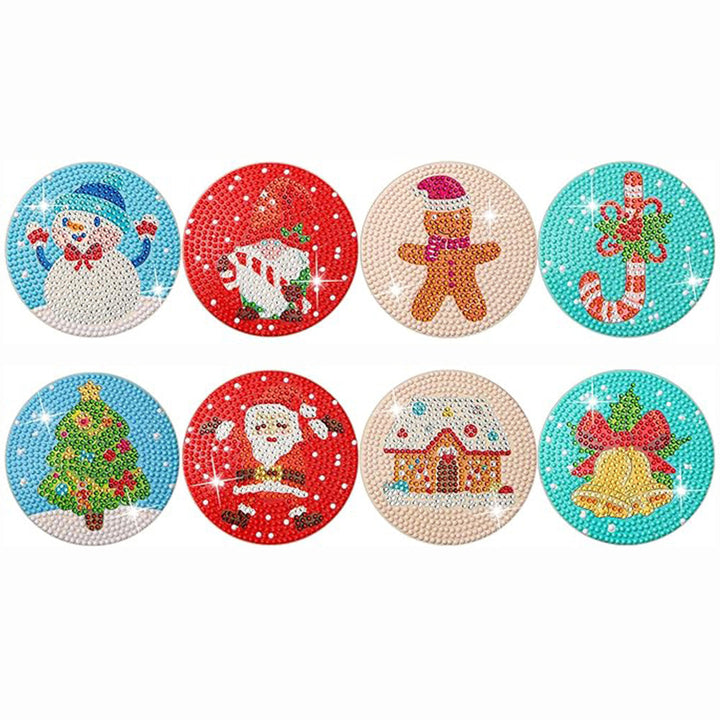 Cartoon Kerstmis Diamond Painting Onderzetters 8 Stuks