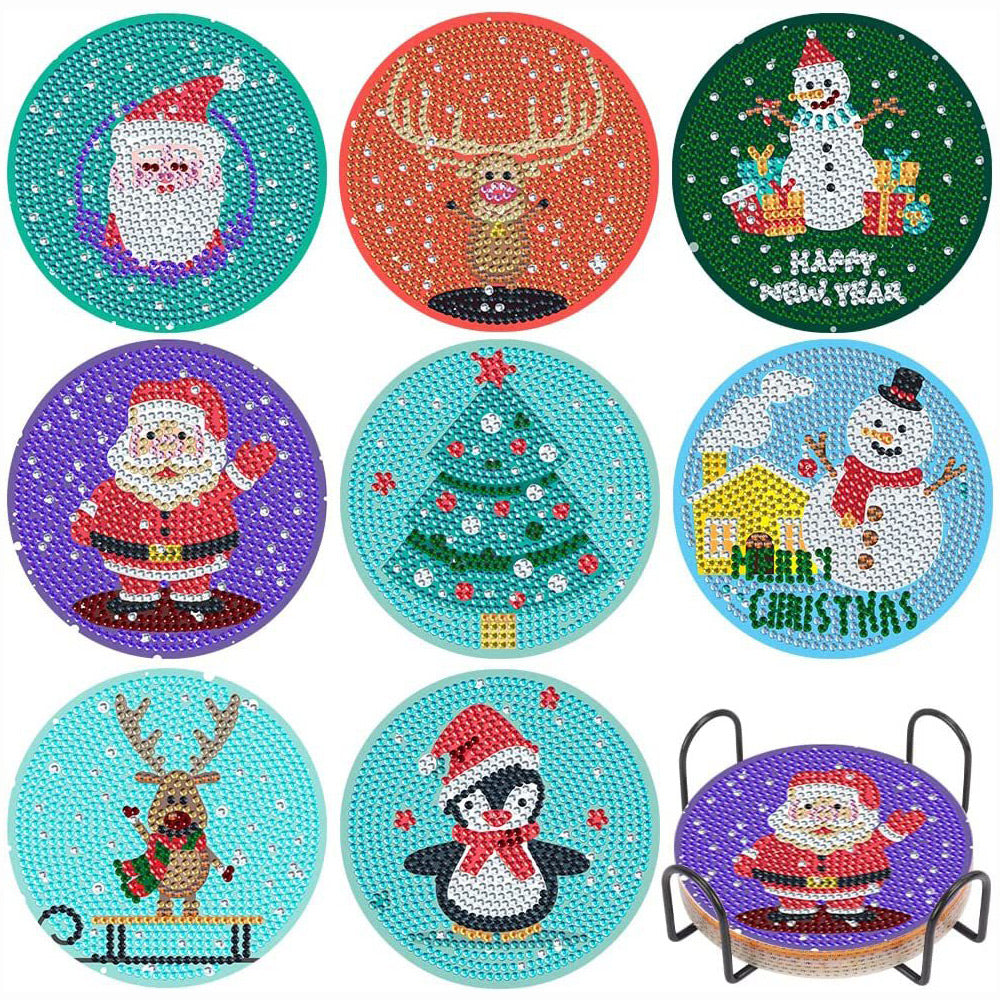 Cartoon Kerstmis Diamond Painting Onderzetters 8 Stuks