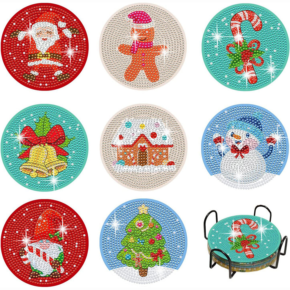 Cartoon Kerstmis Diamond Painting Onderzetters 8 Stuks