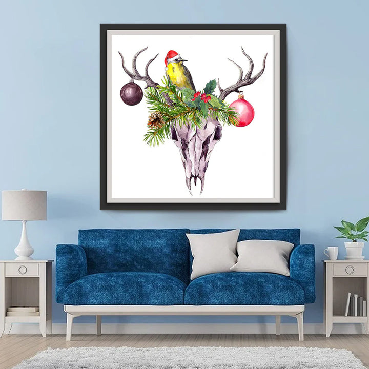 Vogel, Hertenskelet en Kerstornamenten Diamond Painting
