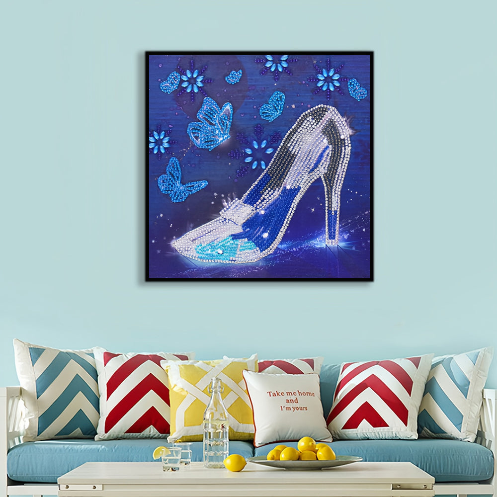 Blauwe Vlinder en Kristallen Hoge Hakken Speciaal Gevormde Boren Diamond Painting