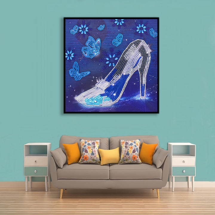 Blauwe Vlinder en Kristallen Hoge Hakken Speciaal Gevormde Boren Diamond Painting