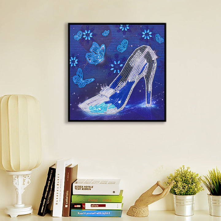 Blauwe Vlinder en Kristallen Hoge Hakken Speciaal Gevormde Boren Diamond Painting