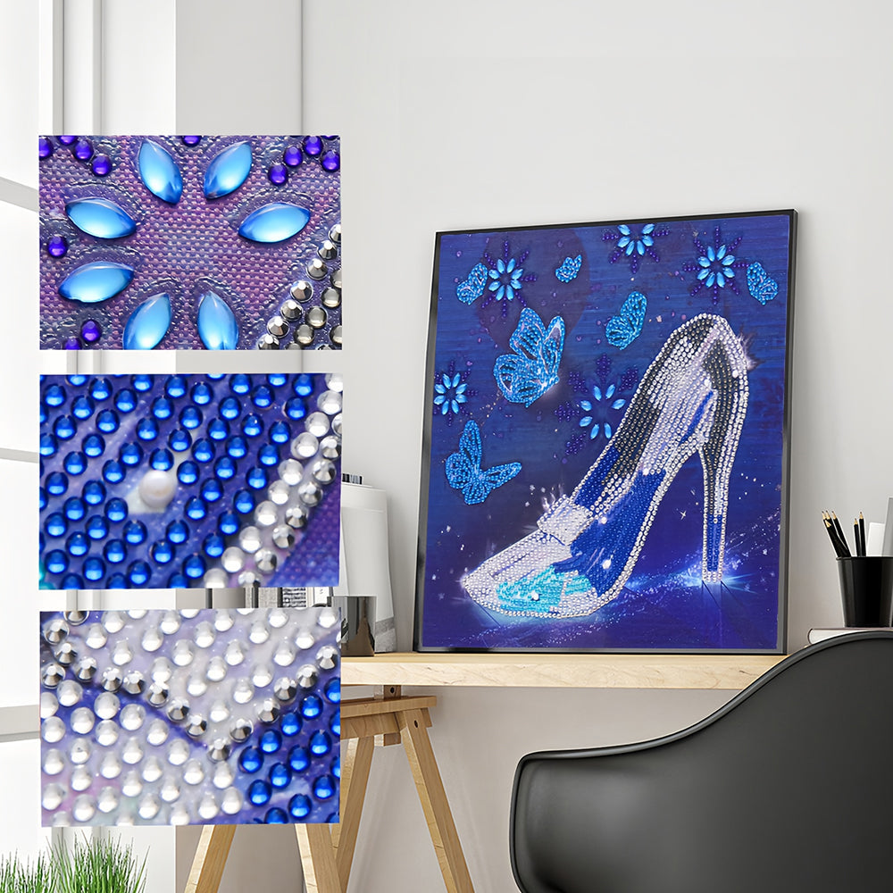 Blauwe Vlinder en Kristallen Hoge Hakken Speciaal Gevormde Boren Diamond Painting