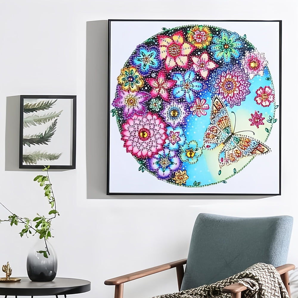 Bloemen en Vlinder Speciaal Gevormde Boren Diamond Painting