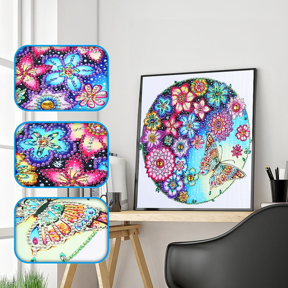 Bloemen en Vlinder Speciaal Gevormde Boren Diamond Painting