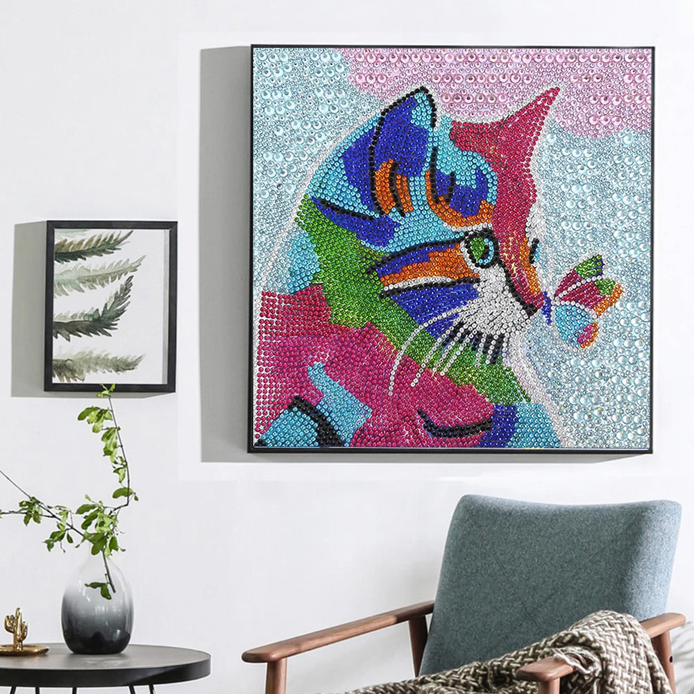 Kleurrijke Kat en Vlinder Speciaal Gevormde Boren Diamond Painting