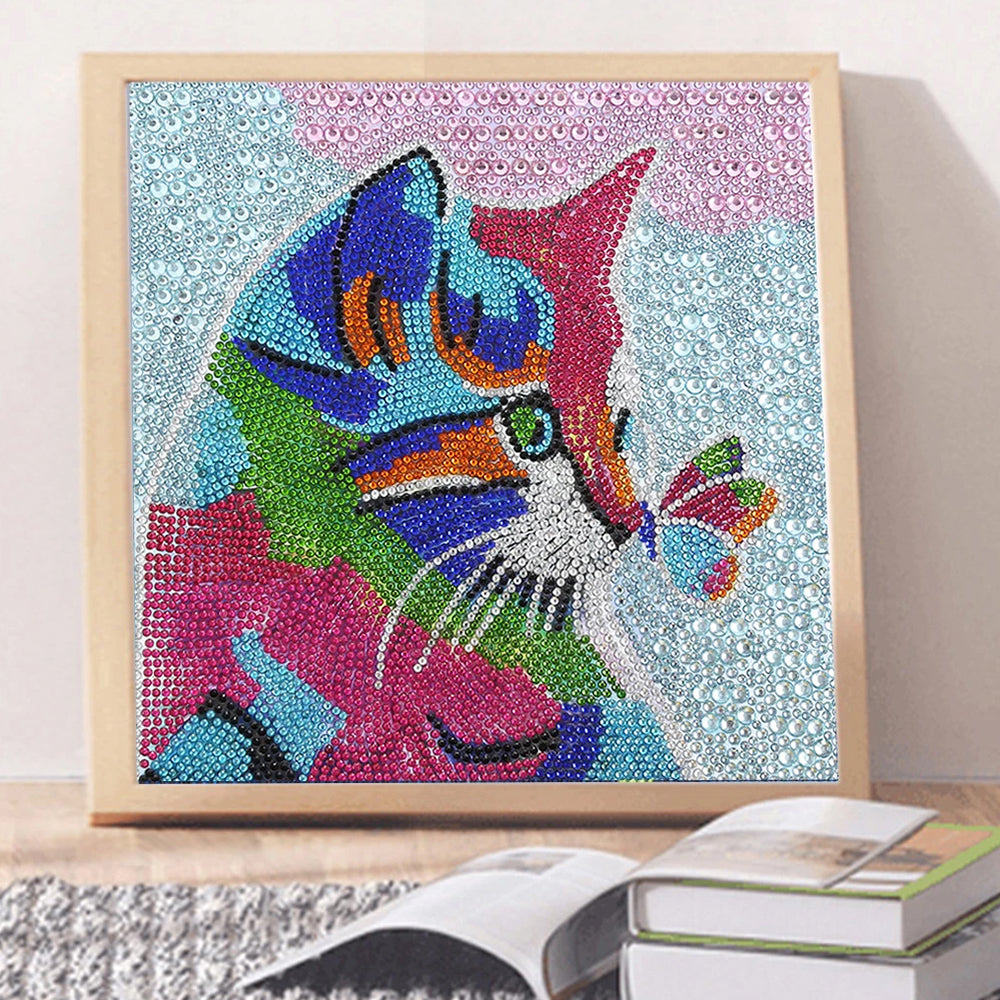 Kleurrijke Kat en Vlinder Speciaal Gevormde Boren Diamond Painting