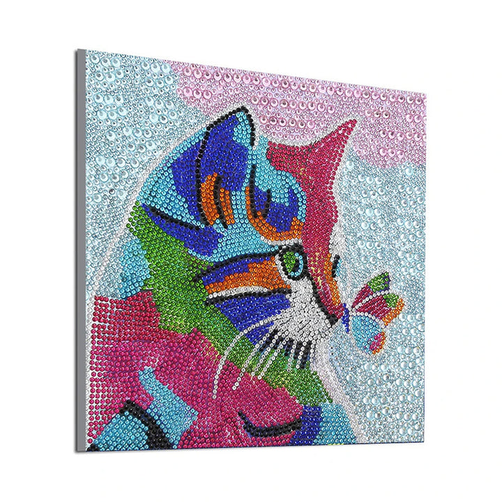 Kleurrijke Kat en Vlinder Speciaal Gevormde Boren Diamond Painting