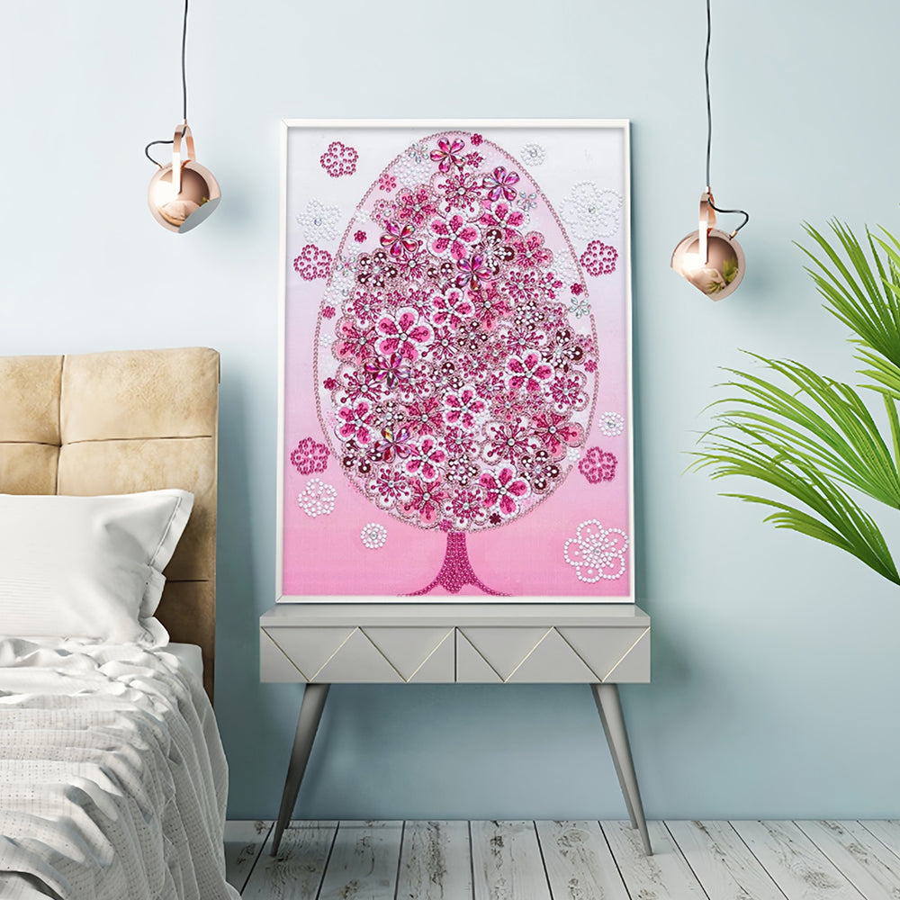 Roze Bloem Tree Speciaal Gevormde Boren Diamond Painting