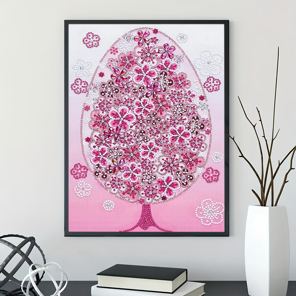 Roze Bloem Tree Speciaal Gevormde Boren Diamond Painting