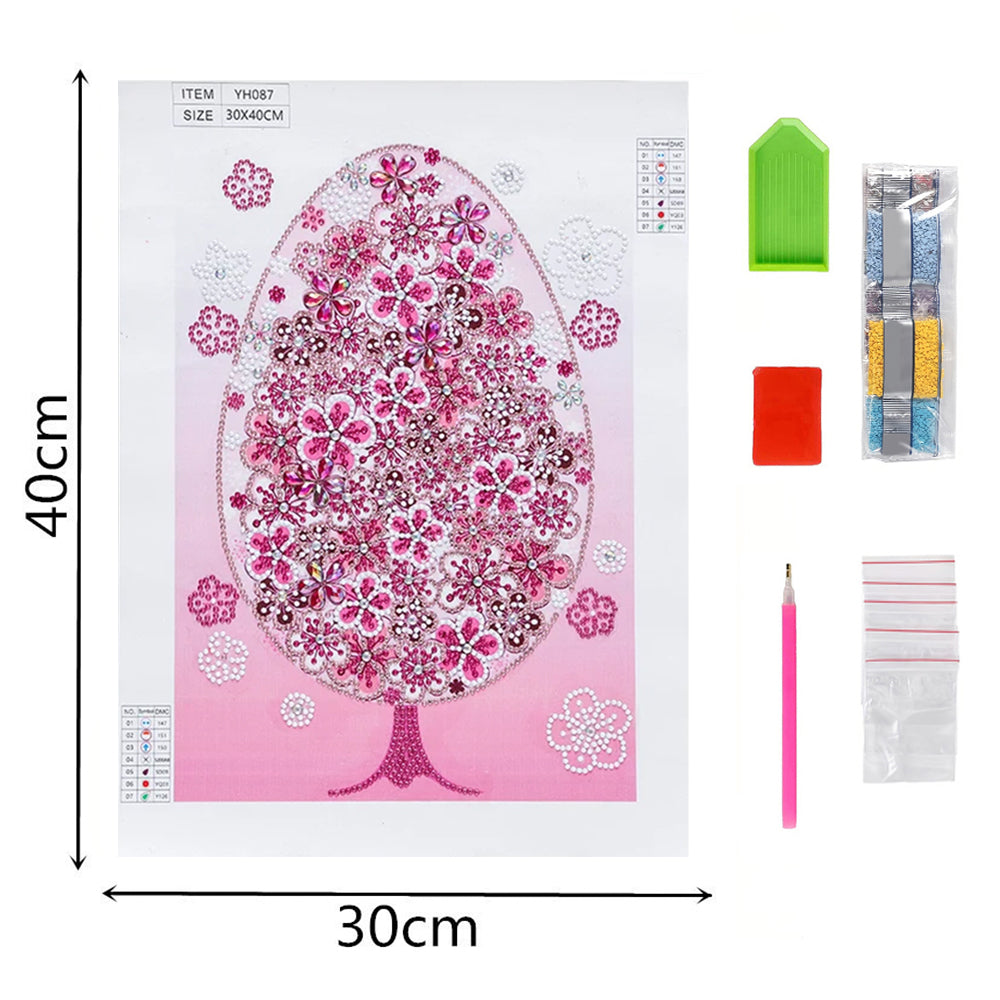 Roze Bloem Tree Speciaal Gevormde Boren Diamond Painting