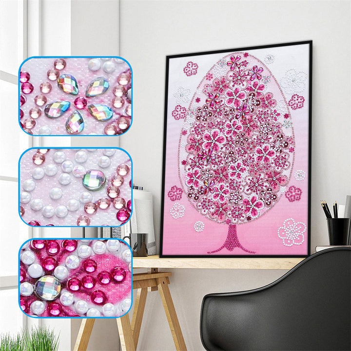 Roze Bloem Tree Speciaal Gevormde Boren Diamond Painting