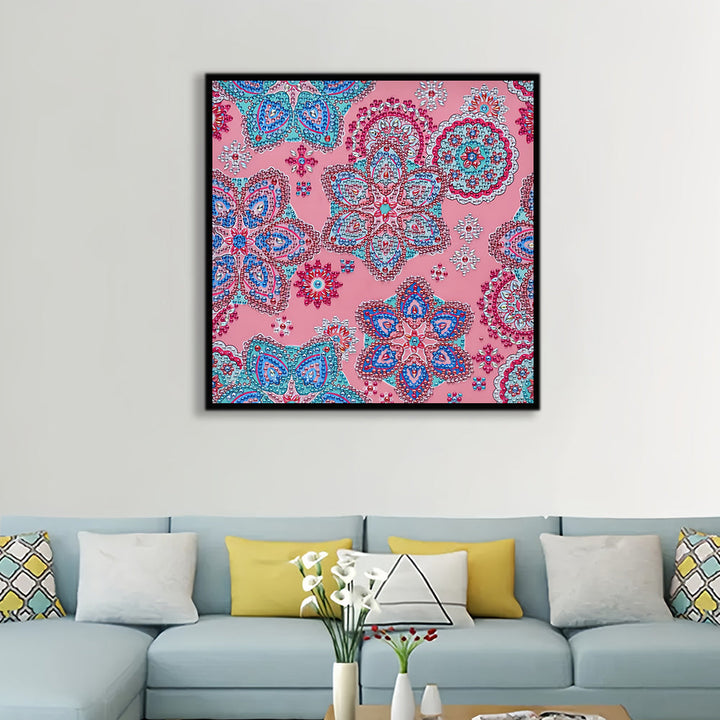 Roze Vierkante Bloem Mandala Speciaal Gevormde Boren Diamond Painting