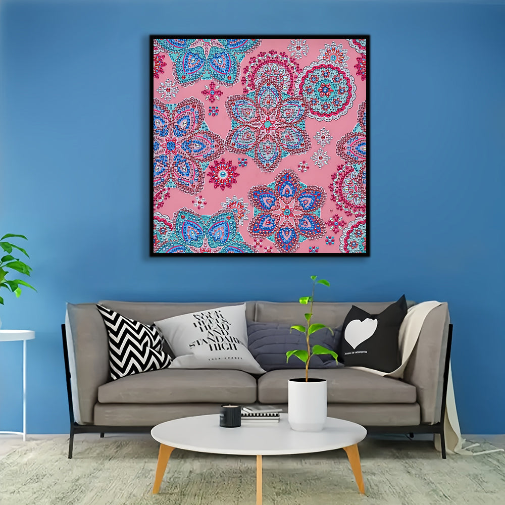 Roze Vierkante Bloem Mandala Speciaal Gevormde Boren Diamond Painting