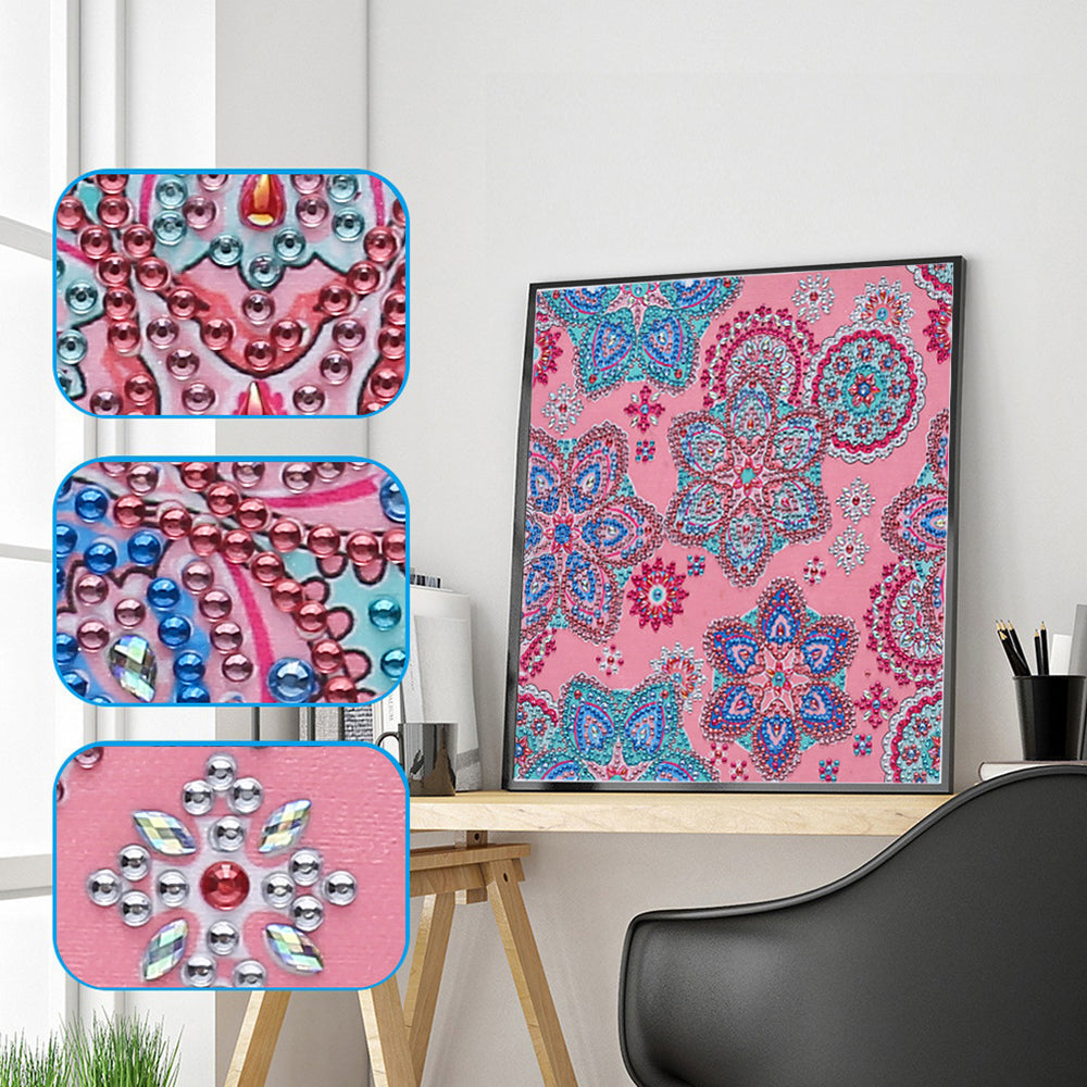 Roze Vierkante Bloem Mandala Speciaal Gevormde Boren Diamond Painting