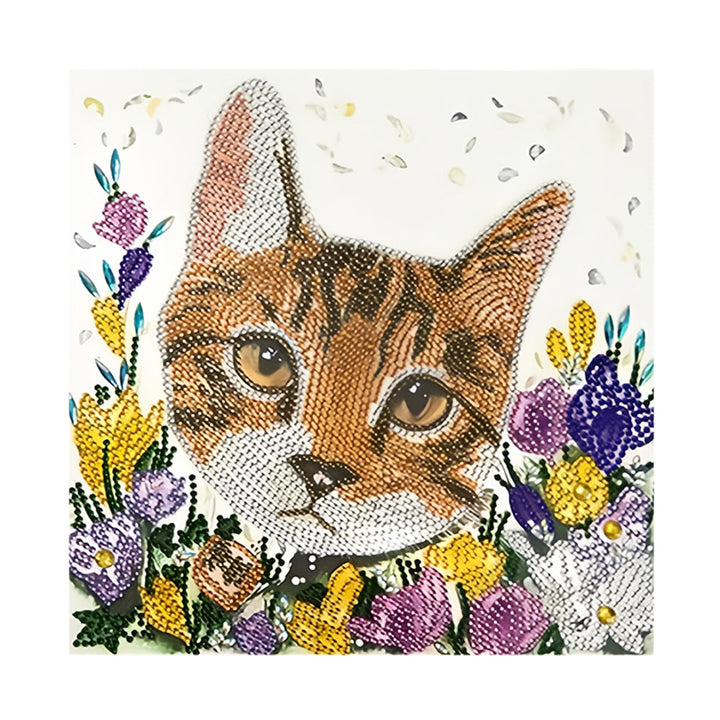 Oranje Kat tussen Bloemen Speciaal Gevormde Boren Diamond Painting