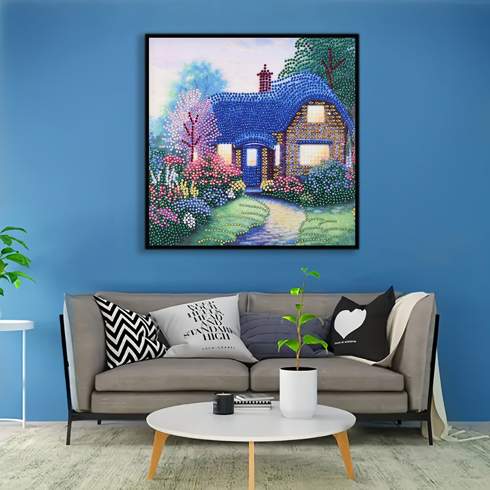 Blauwe Tuinhut Speciaal Gevormde Boren Diamond Painting