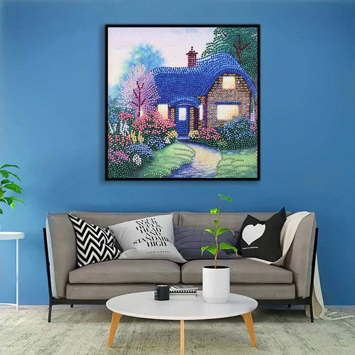 Blauwe Tuinhut Speciaal Gevormde Boren Diamond Painting