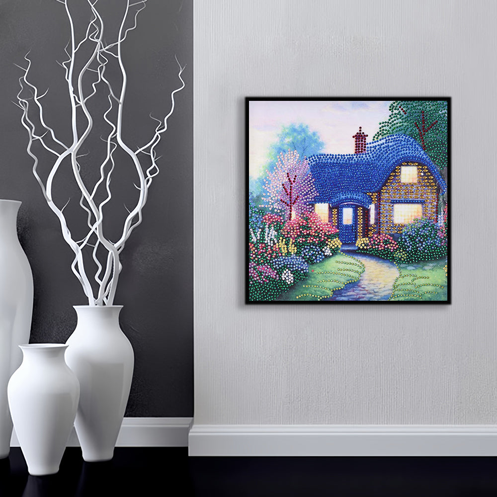 Blauwe Tuinhut Speciaal Gevormde Boren Diamond Painting