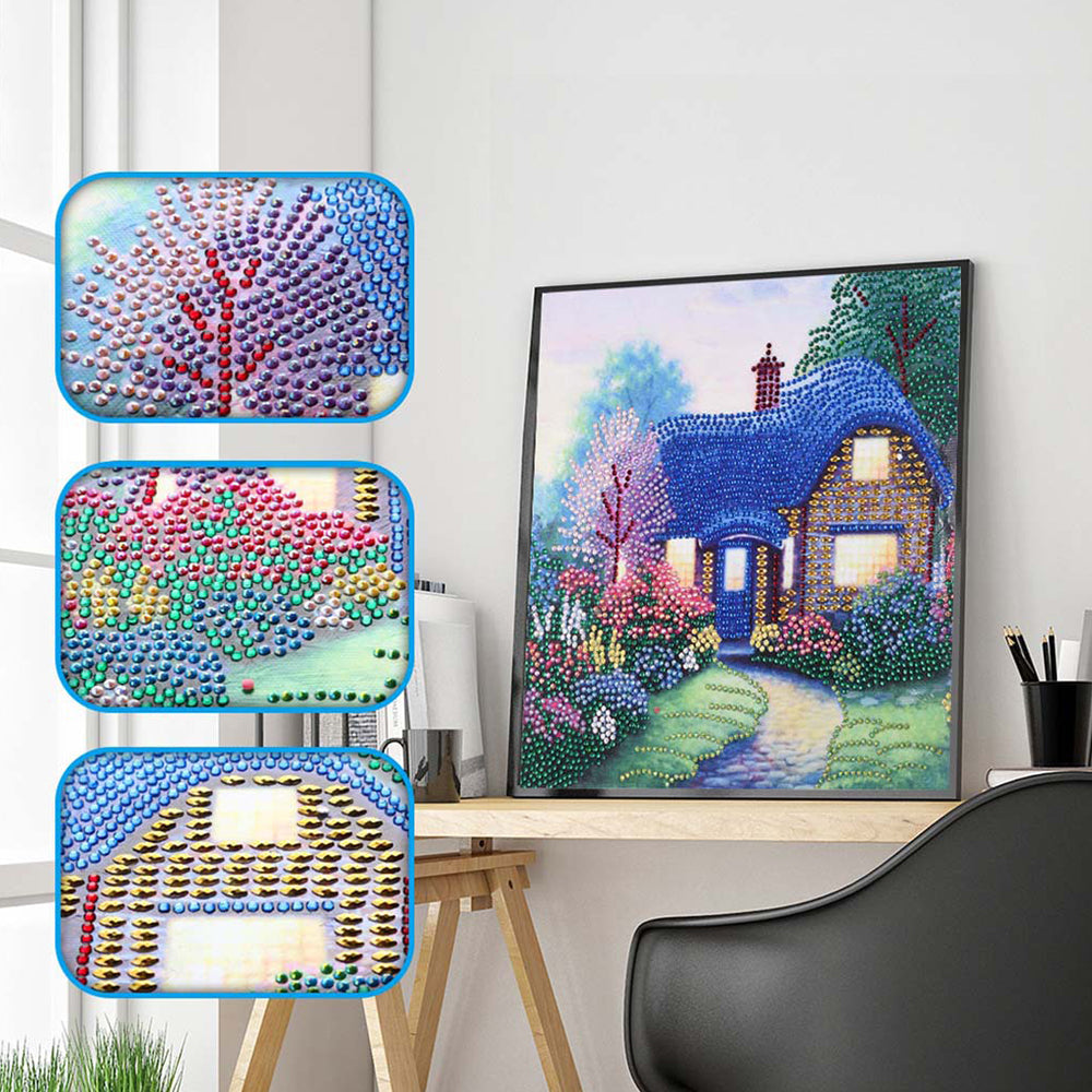 Blauwe Tuinhut Speciaal Gevormde Boren Diamond Painting