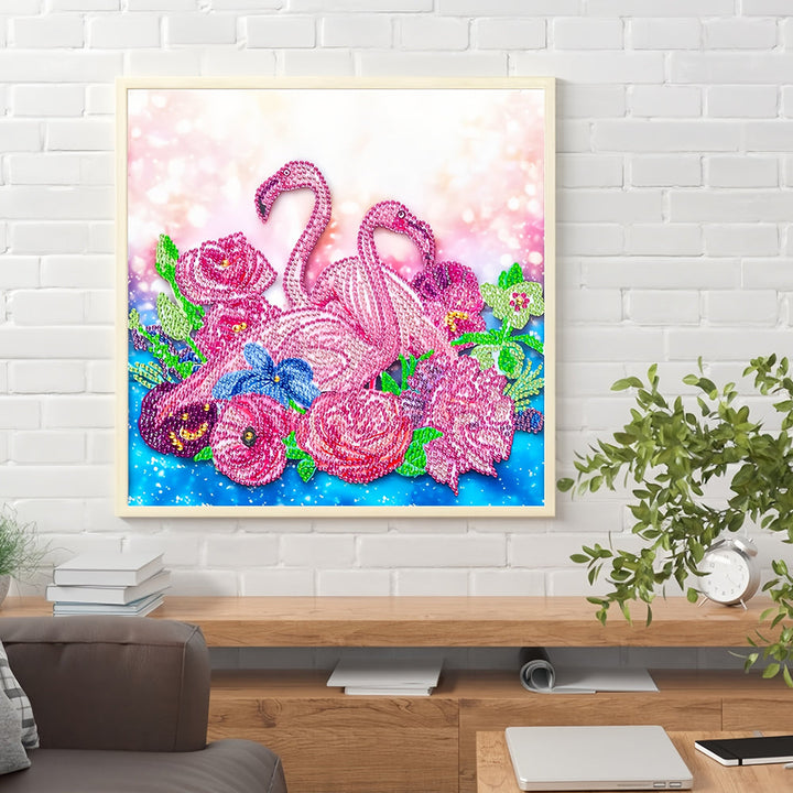 Roze Flamingo's en Bloemen Speciaal Gevormde Boren Diamond Painting