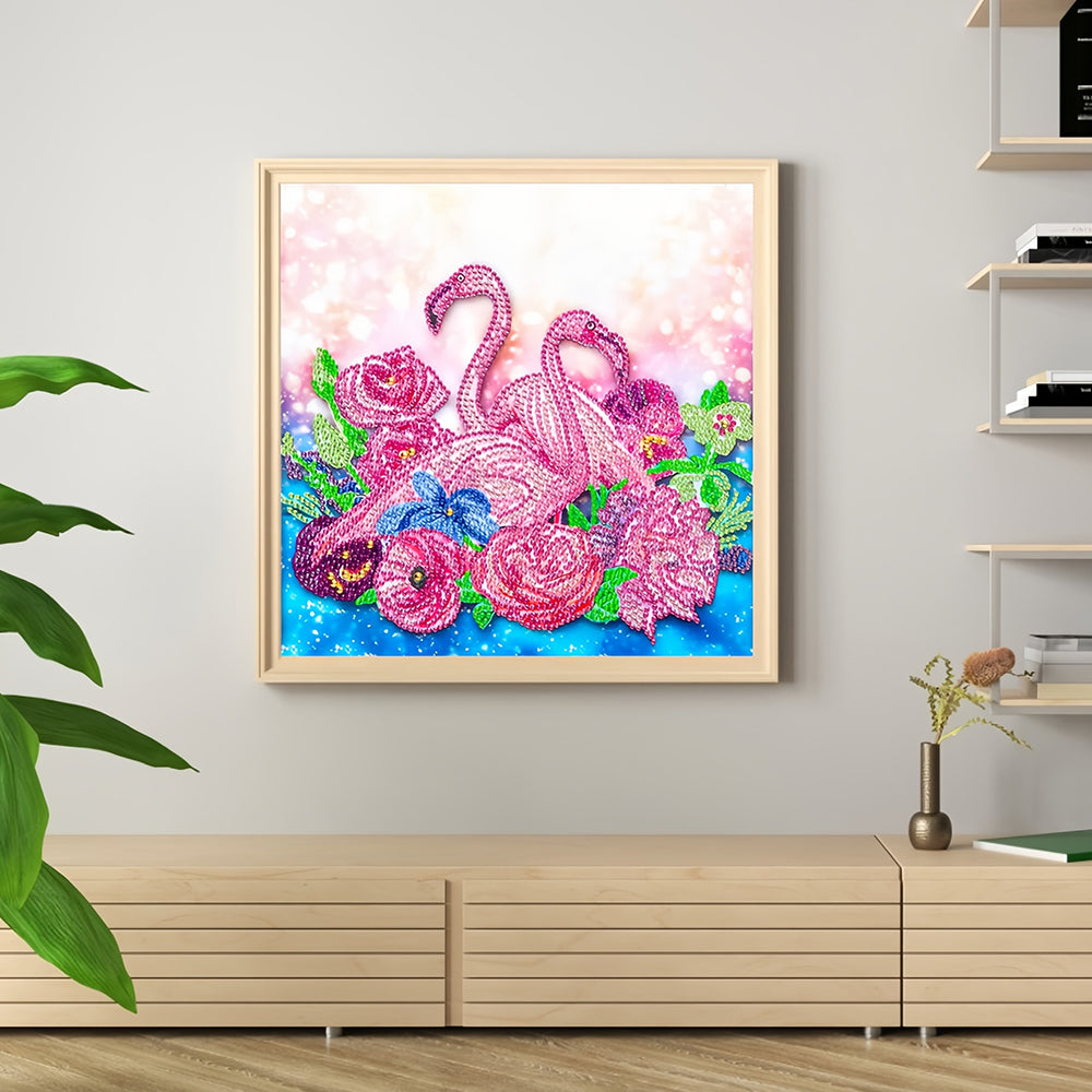 Roze Flamingo's en Bloemen Speciaal Gevormde Boren Diamond Painting