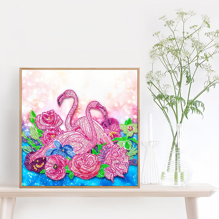 Roze Flamingo's en Bloemen Speciaal Gevormde Boren Diamond Painting