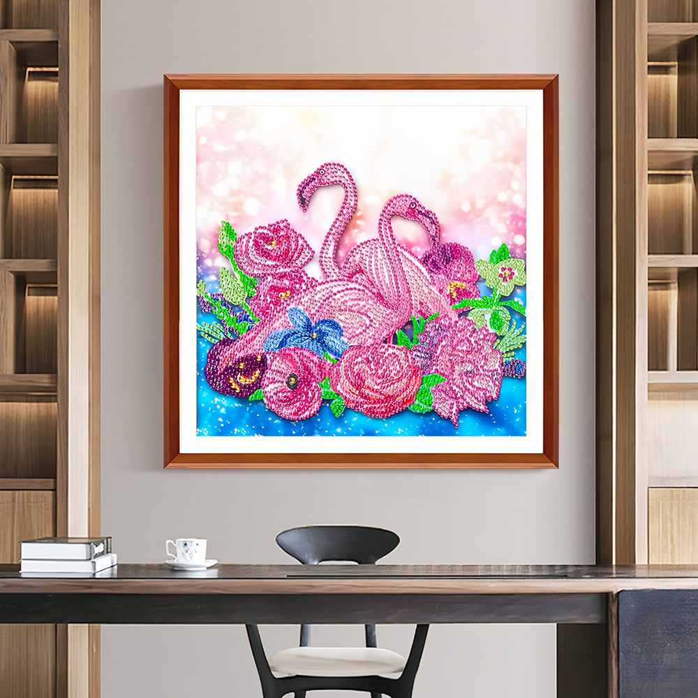 Roze Flamingo's en Bloemen Speciaal Gevormde Boren Diamond Painting