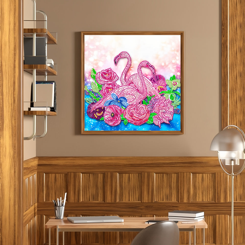 Roze Flamingo's en Bloemen Speciaal Gevormde Boren Diamond Painting