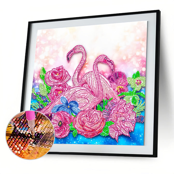 Roze Flamingo's en Bloemen Speciaal Gevormde Boren Diamond Painting