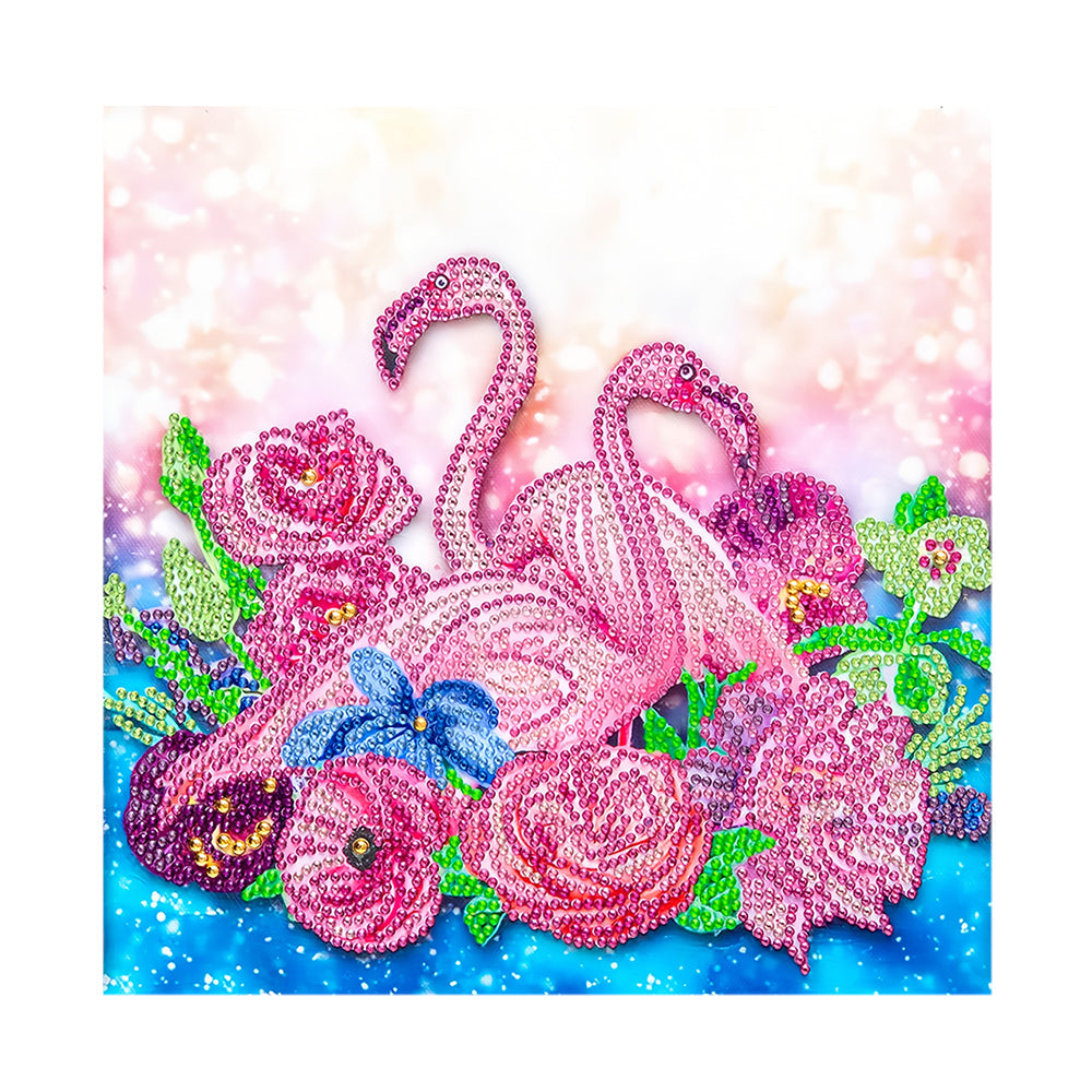 Roze Flamingo's en Bloemen Speciaal Gevormde Boren Diamond Painting