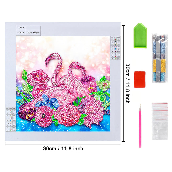 Roze Flamingo's en Bloemen Speciaal Gevormde Boren Diamond Painting