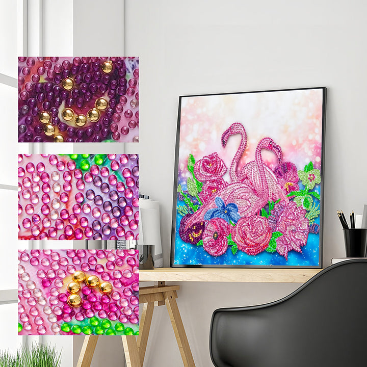 Roze Flamingo's en Bloemen Speciaal Gevormde Boren Diamond Painting