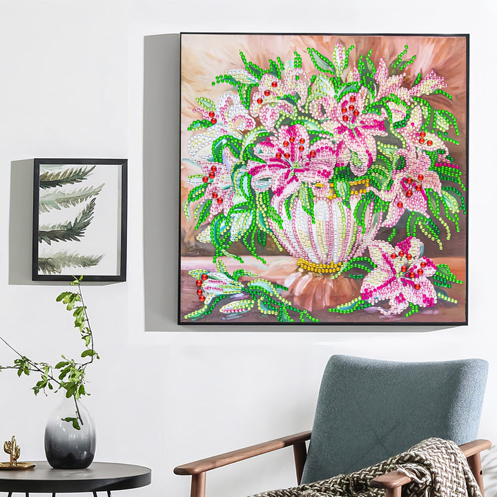 Roze Lelie Speciaal Gevormde Boren Diamond Painting