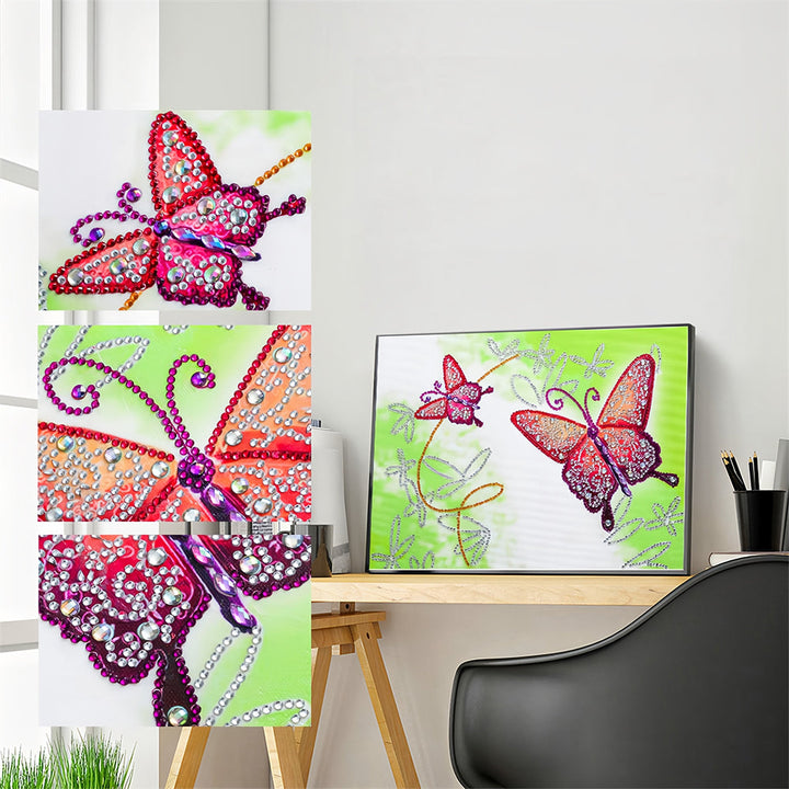 Twee Rode Vlinders Speciaal Gevormde Boren Diamond Painting