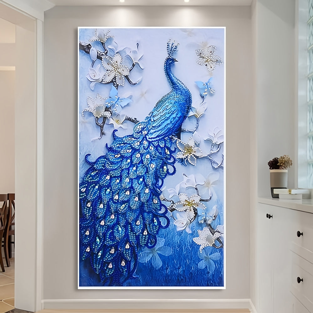 Blauwe Pauw en Orchidee Speciaal Gevormde Boren Diamond Painting