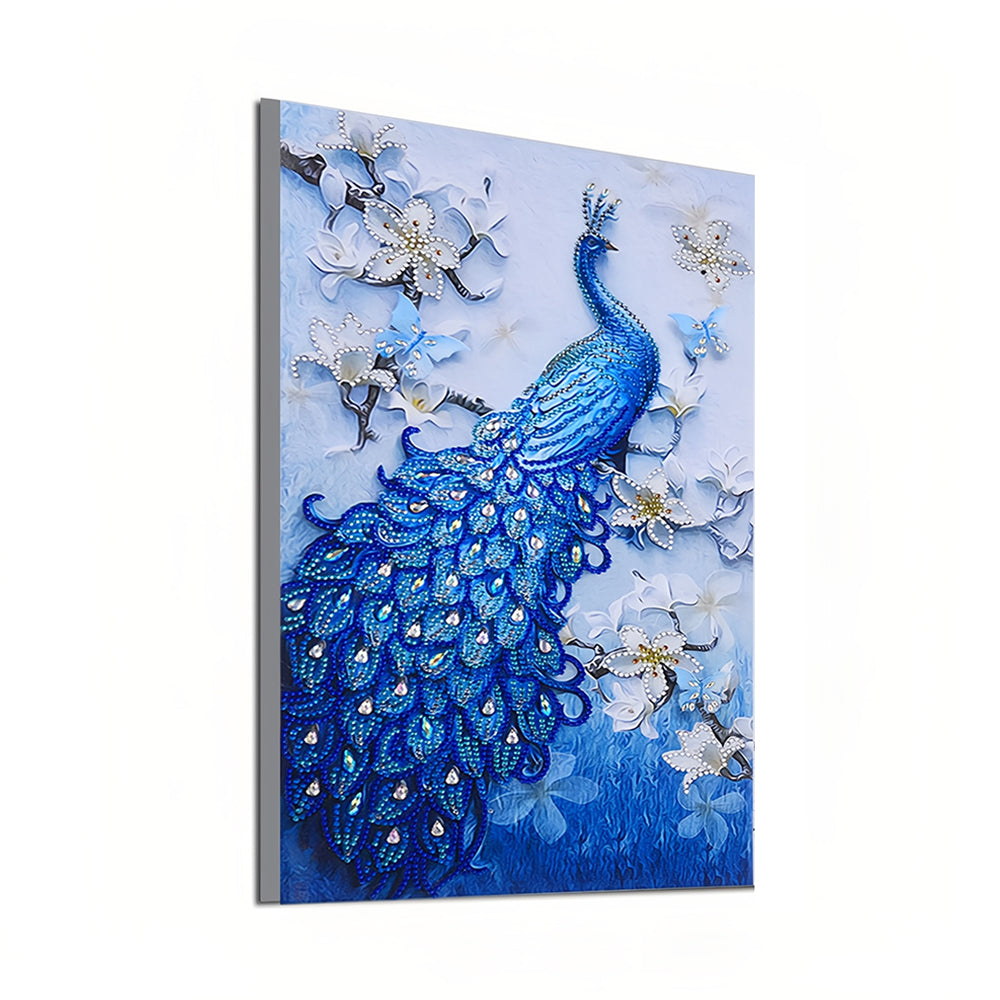 Blauwe Pauw en Orchidee Speciaal Gevormde Boren Diamond Painting