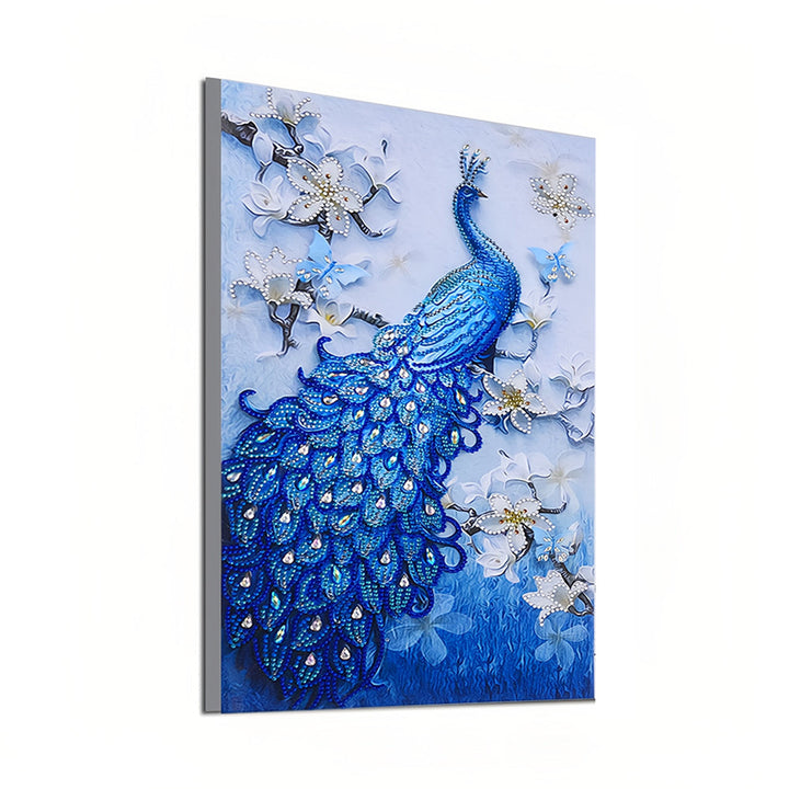 Blauwe Pauw en Orchidee Speciaal Gevormde Boren Diamond Painting