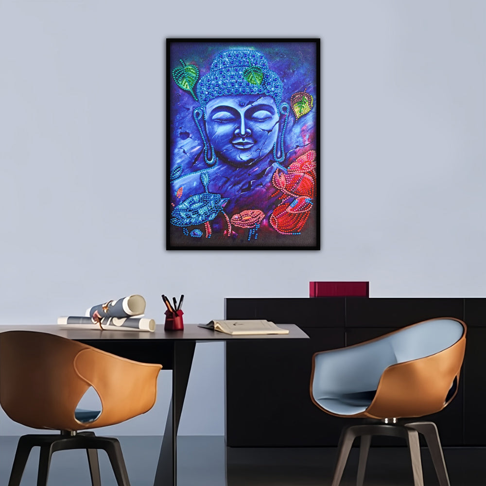 Blauw Boeddhabeeld Speciaal Gevormde Boren Diamond Painting