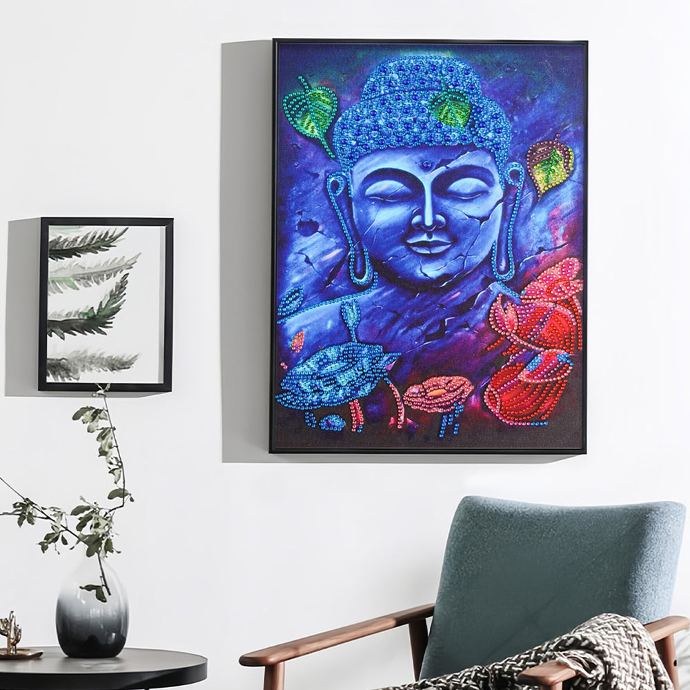 Blauw Boeddhabeeld Speciaal Gevormde Boren Diamond Painting